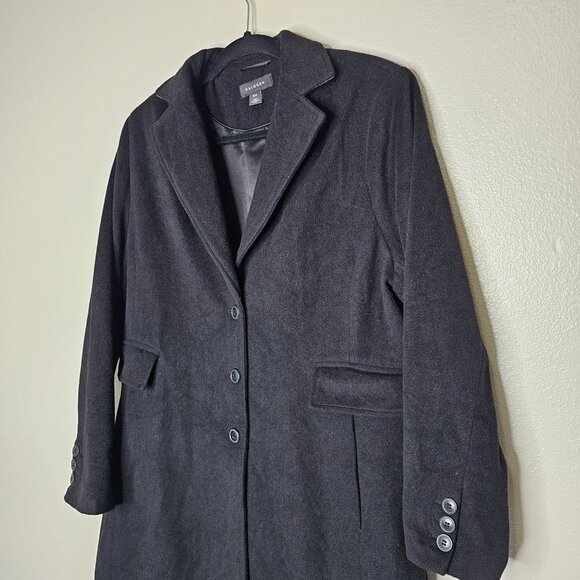 Halogen Size 16W Black Long Wool Blend Single Breasted Button Up Coat 38 Inch - Picture 4 of 11